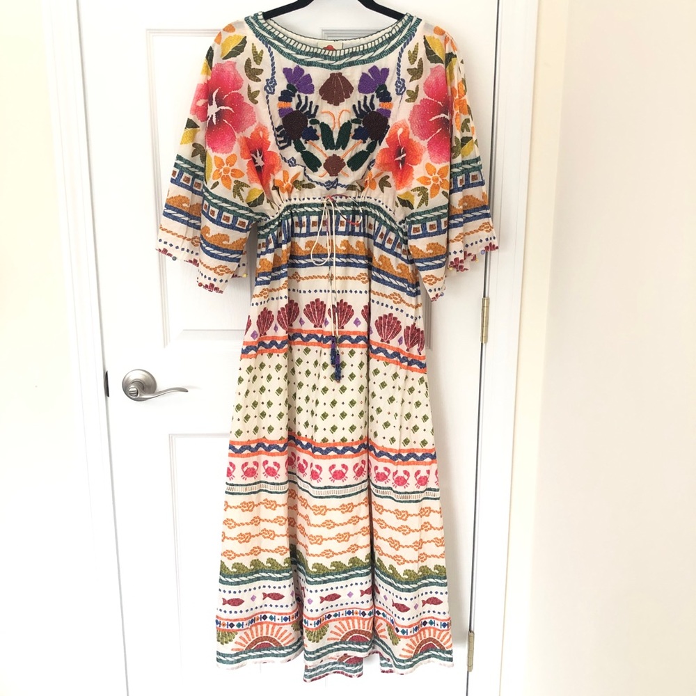 Farm Rio Salt Island Drawstring Midi Dress -size small